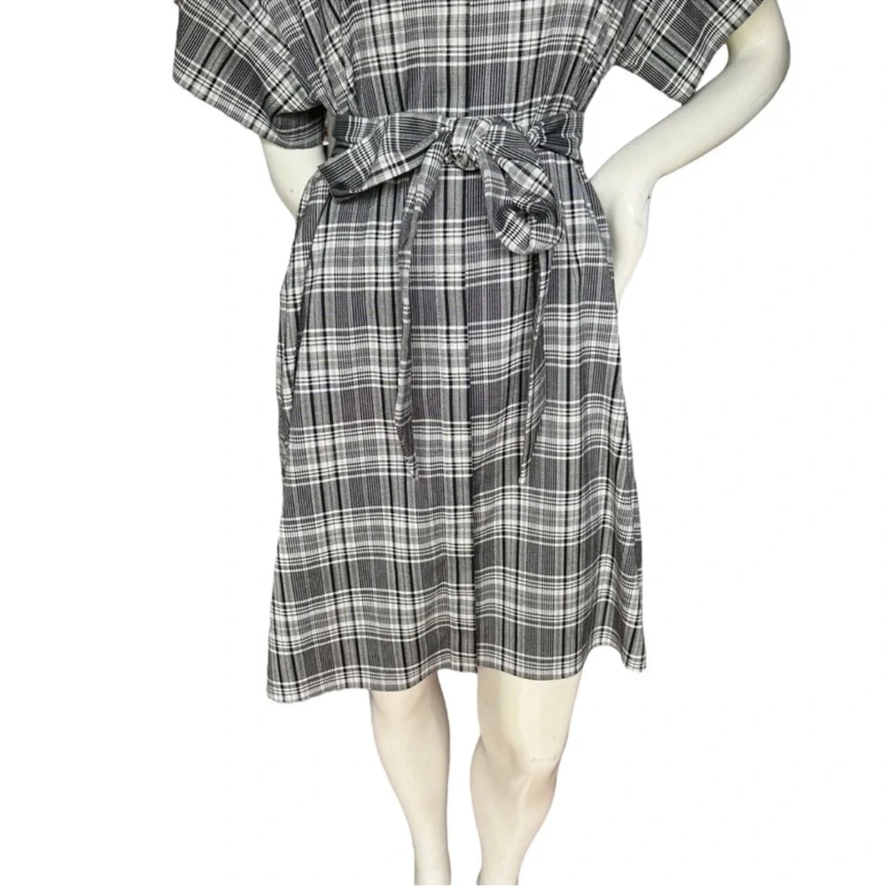 Alice + Olivia Lucette Plaid Belted Mini Dress Black & Gray Size Large - Picture 4 of 11